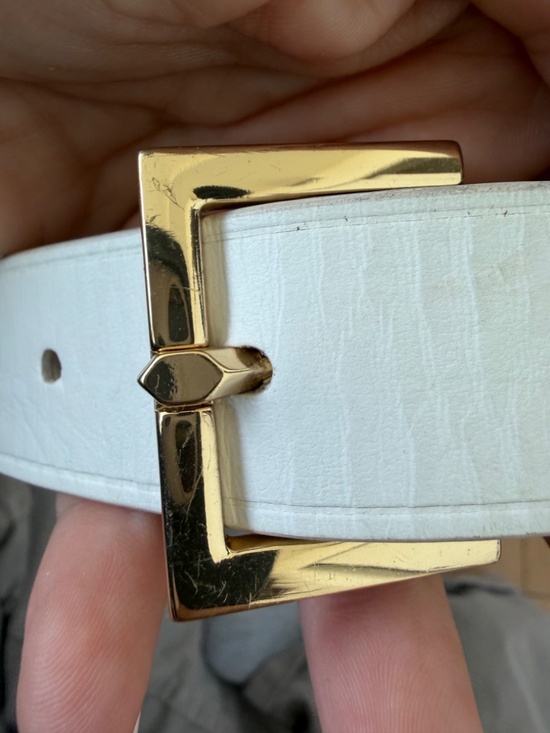 Frame - Blanc White Leather Belt with Square Gold Buckle - Size Small main image 6
